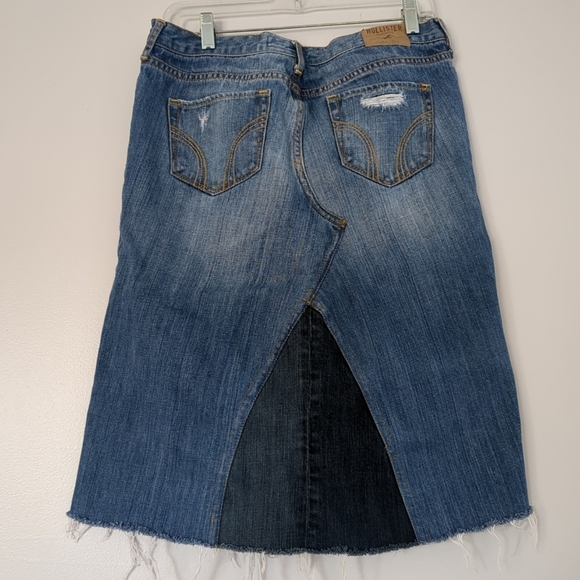 Y2K Holliester Denim Skirt with Frayed Hem Womens Size 9L Patch Skater Grunge - Picture 2 of 10